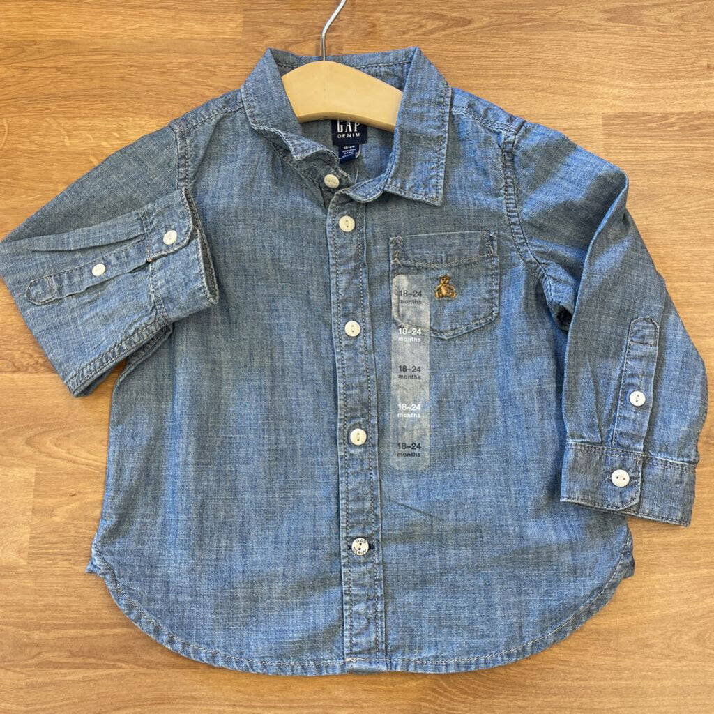 NWT Baby Gap Chambray LS Button Up - 18/24m