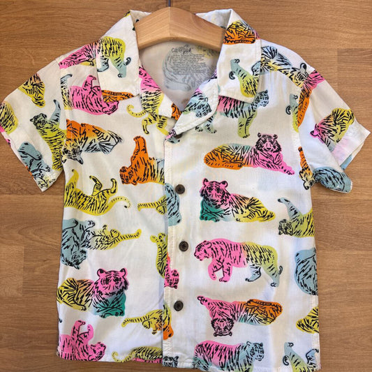 Cat & Jack Tiger Soft SS Button Up - 2T