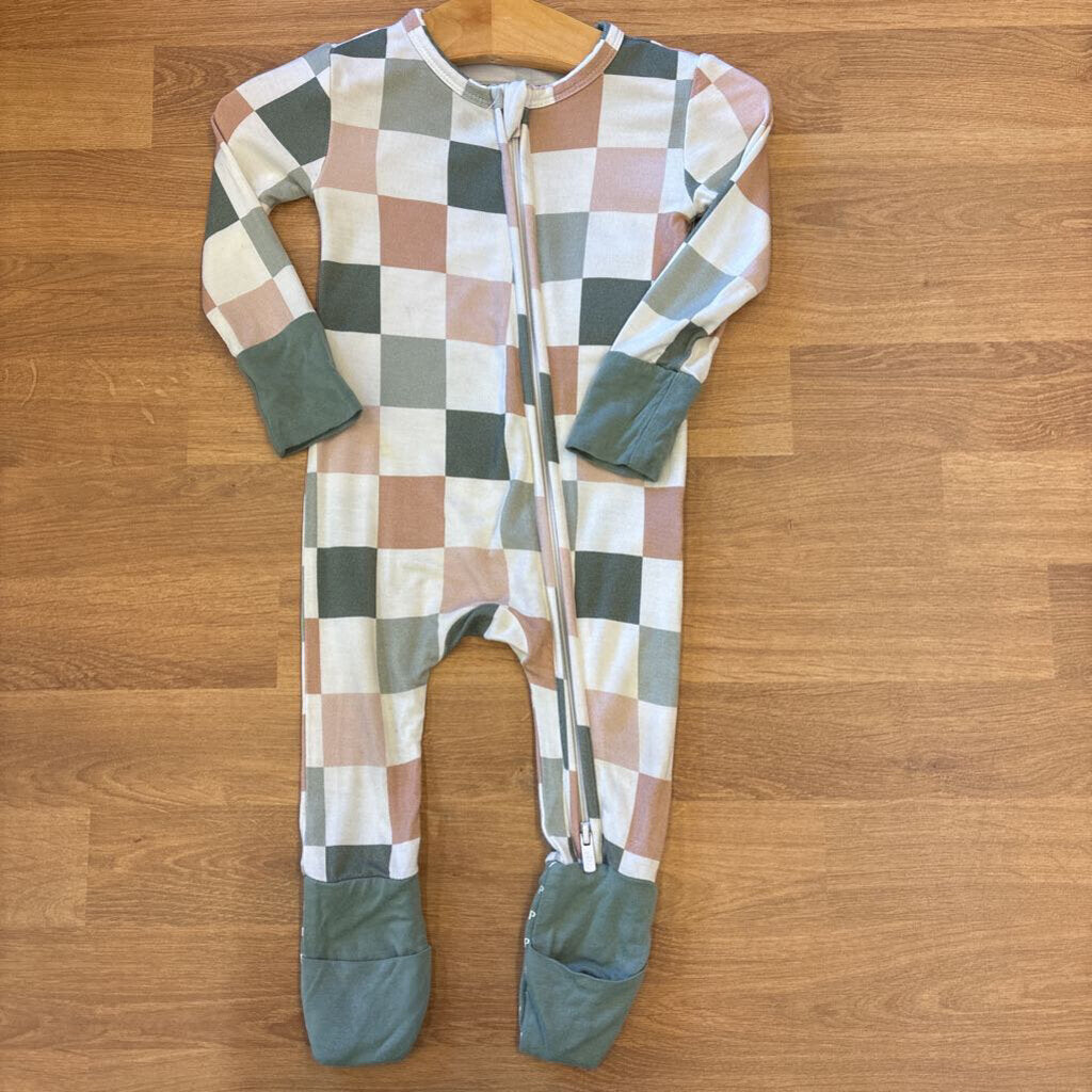 Posh Peanut Bamboo Plaid Zip Sleeper (some marks) - 3/6m
