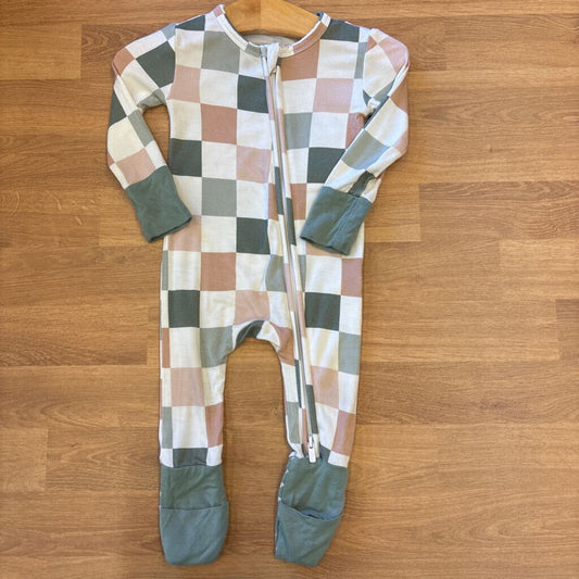 Posh Peanut Bamboo Plaid Zip Sleeper (some marks) - 3/6m