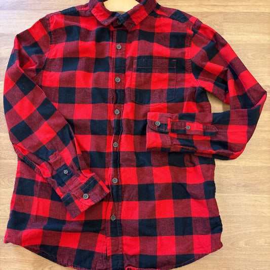 Cat & Jack Plaid LS Button Up - 12/14