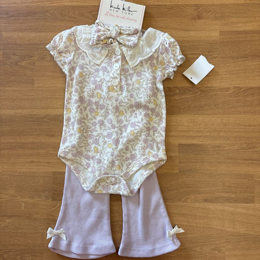NWT Nicole Miller Floral Two Pc Set w/ Headband - 3/6m
