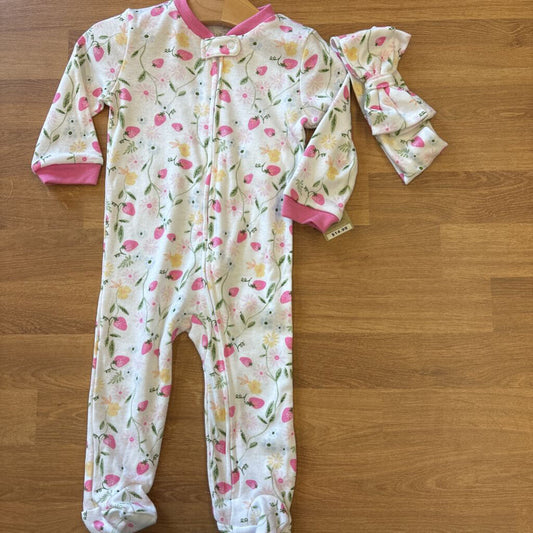 NWT Chick Pea Floral Zip Sleeper w/ Headband - 6/9m