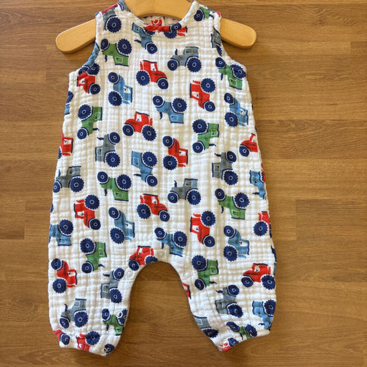 Angel Dear Linen Tractor Romper (mark along collar) - 6/12m
