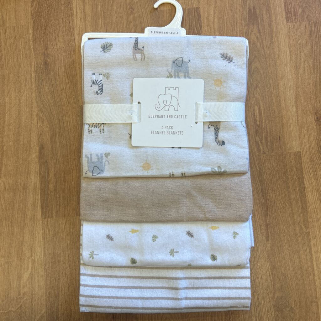 NEW Elephant and Castle Flannel Blankets - 4 Pack
