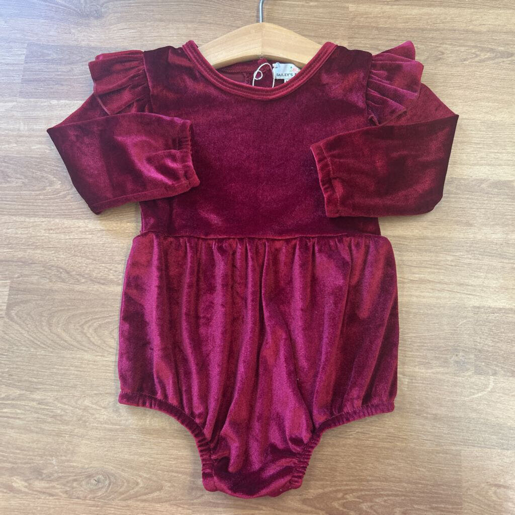 NWT Bailey's Blossoms Velvet LS Romper - 12/18m