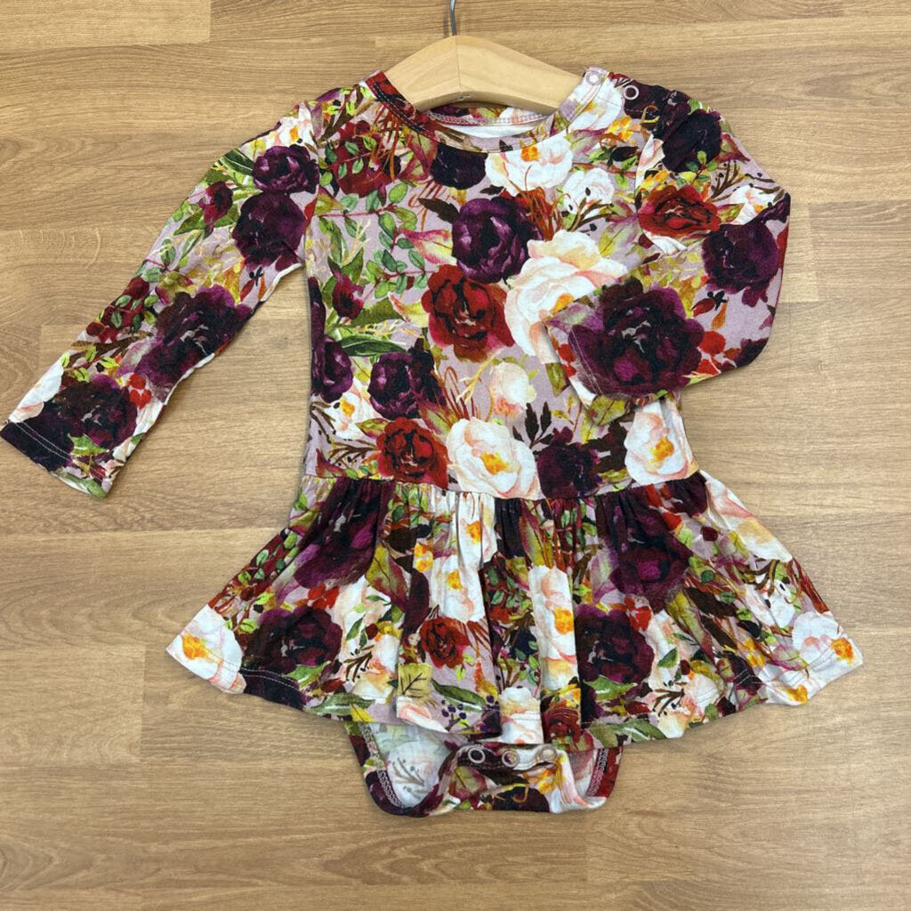 Posh Peanut Floral Twirl LS Bodysuit - 12/18m