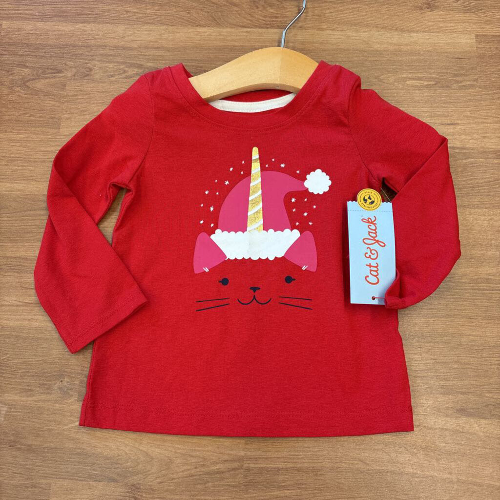NWT Cat & Jack Santa Cat LS Tee - 12m