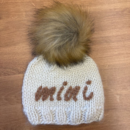 Mini Cream Bobble Knit Hat - Infant