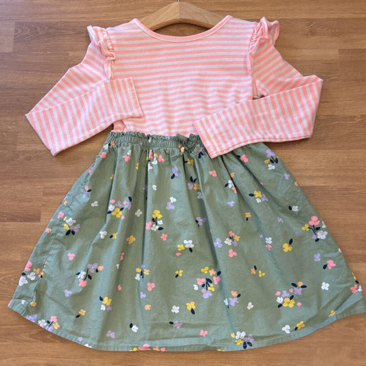 Cat & Jack Stripe Floral LS Dress - 5T