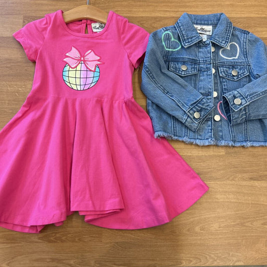 NWT Rare Editions Heart SS Dress w/ Denim Jacket - 3T