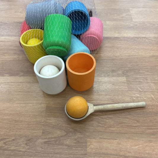 Montessori Wooden Balls/Cups w/Spoon