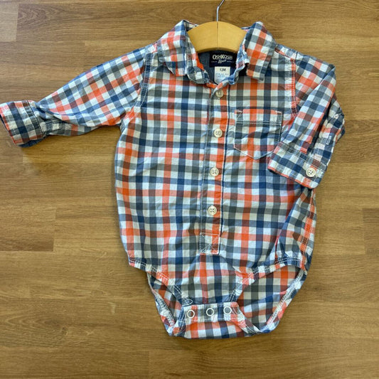 Osh Kosh Plaid LS Button Up Onesie - 12m