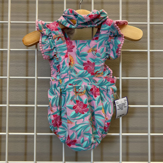 Jessica Simpson Floral Bubble Romper w/ Headband - 3/6m