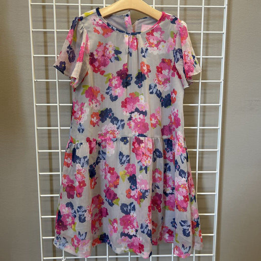 Joules Floral SS Party Dress - 11/12 (one button latch torn)