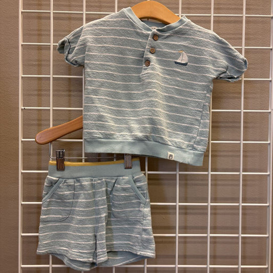 Rabbit + Bear Stripe Terrycloth Two Pc Set - 24m