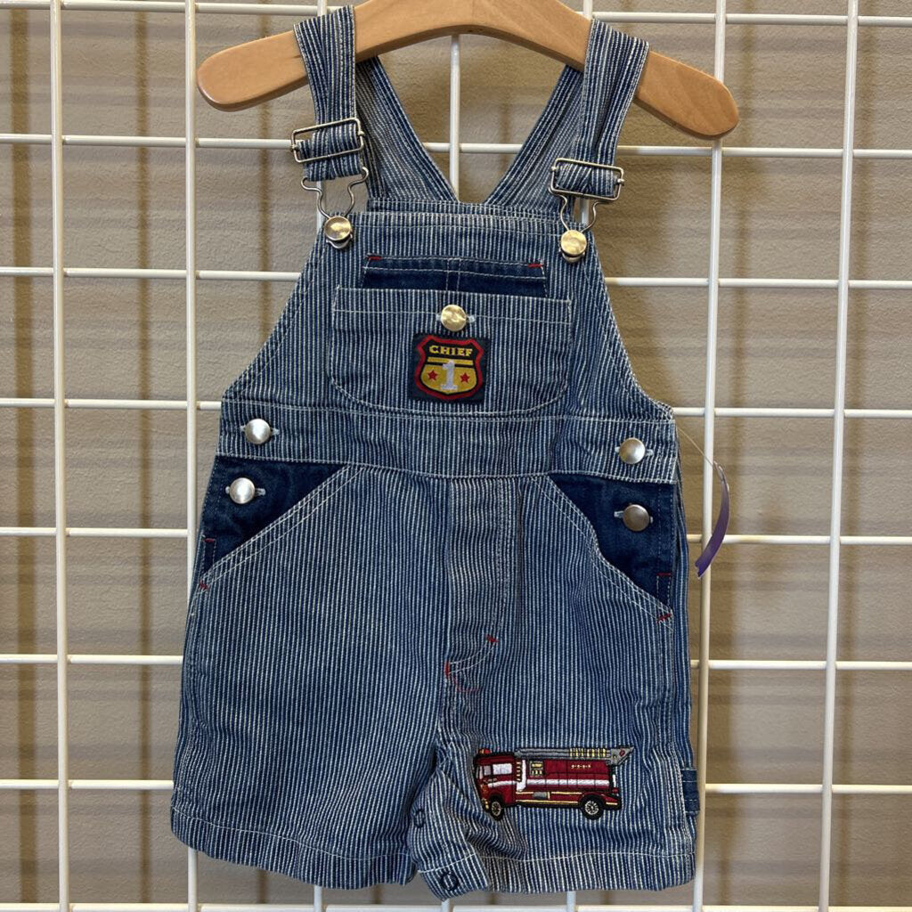Firetruck Pinstripe Shorts Overalls 12m