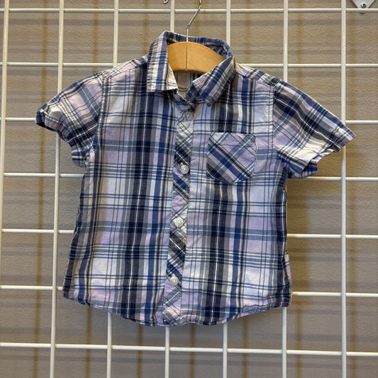 Old Navy Plaid SS Button Up - 18/24m