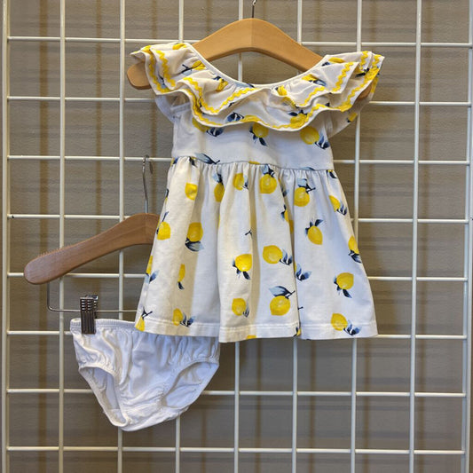 Janie & Jack Lemon SS Dress w/ Bloomers - 3/6m