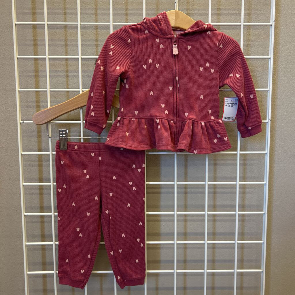 Carter's Heart LS Zip Top & Bottom 9m