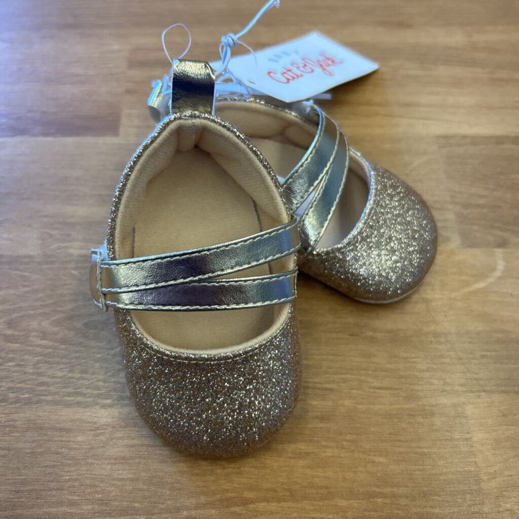 NEW Cat & Jack Gold Sparkle Crib Shoes - 3/6m
