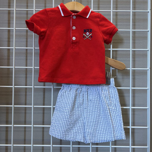 Little Me Baseball/Seersucker Set - 9m