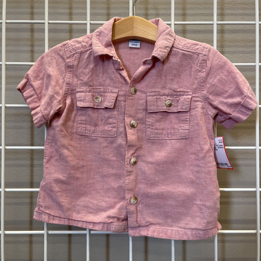 Old Navy SS Linen Button Up - 18/24m