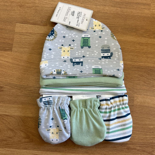 NEW Modern Baby Cap + Mitten Set