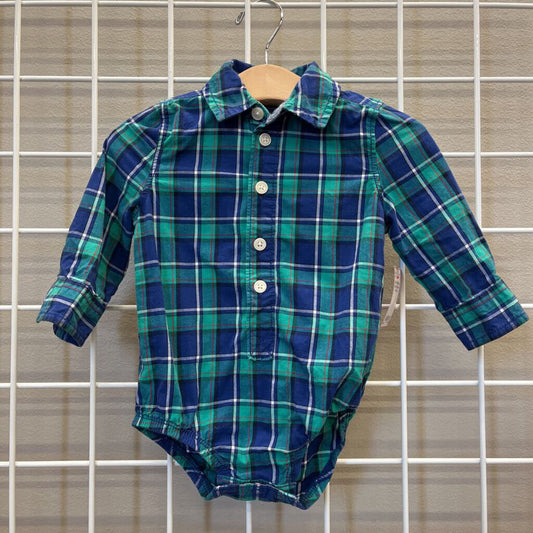 Osh Kosh Plaid LS Button Up Onesie - 6/9m