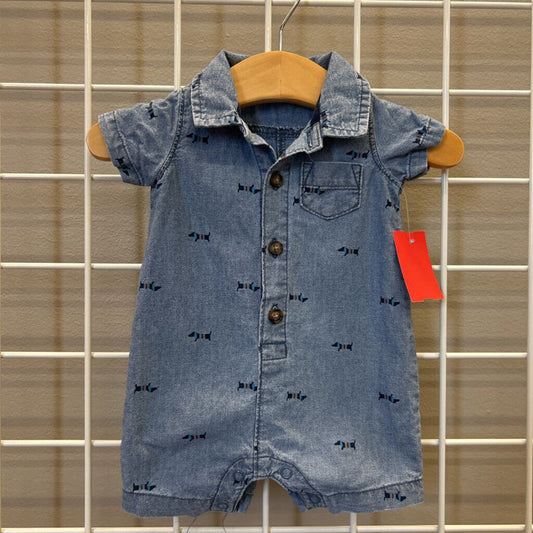 Carter's Chambray Dog SS Romper - NB