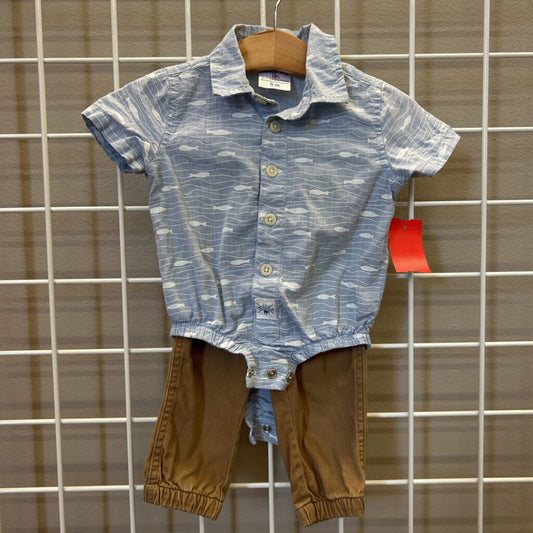 Baby Bum Fish SS Button Up / Pants Set - 9m