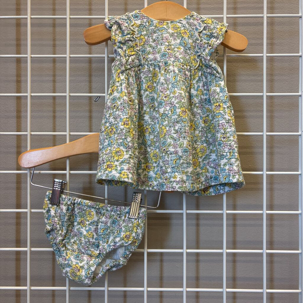Zara Linen Floral Dress/Bloomer Set - 6/9m