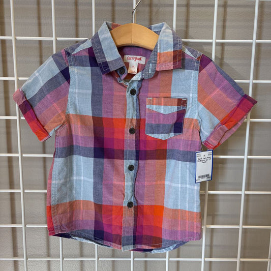 Cat & Jack Plaid SS Button Up - 3T