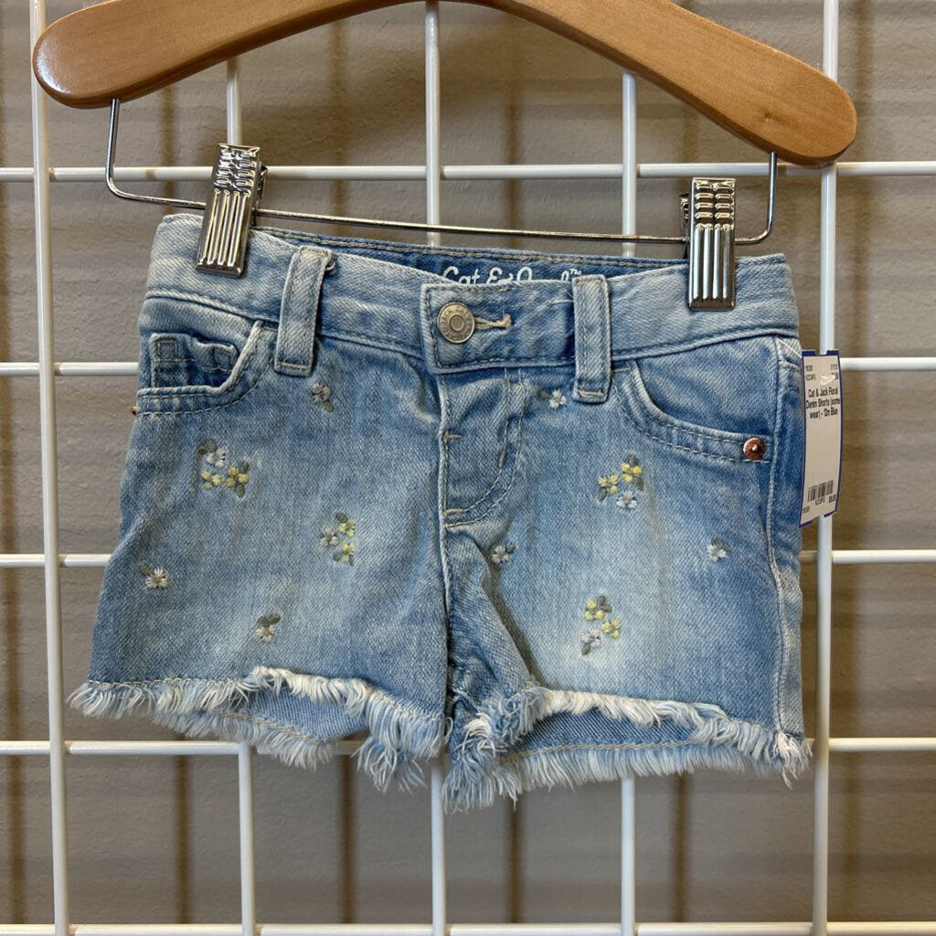 Cat & Jack Floral Denim Shorts (some wear) - 12m