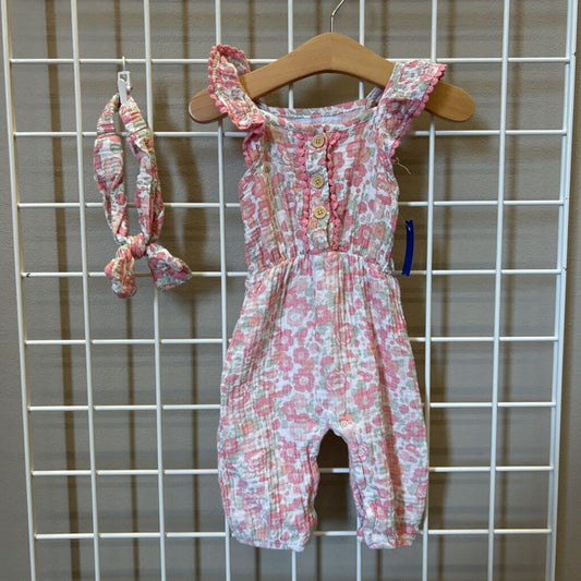 Catherine Malandrind Floral Tank Romper w/ Headband - 6/9m