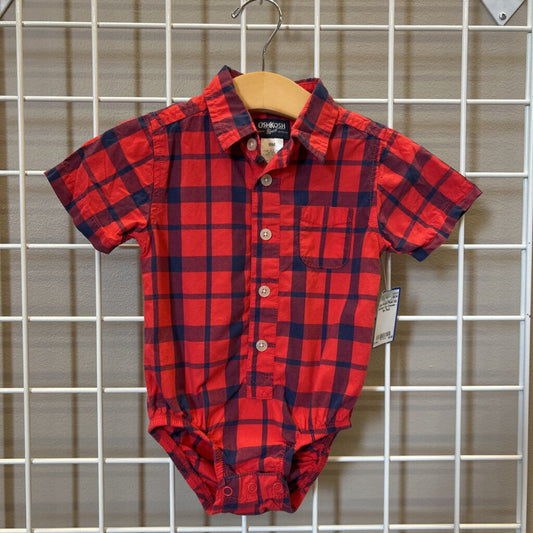 Osh Kosh Plaid SS Button Up Onesie - 9m