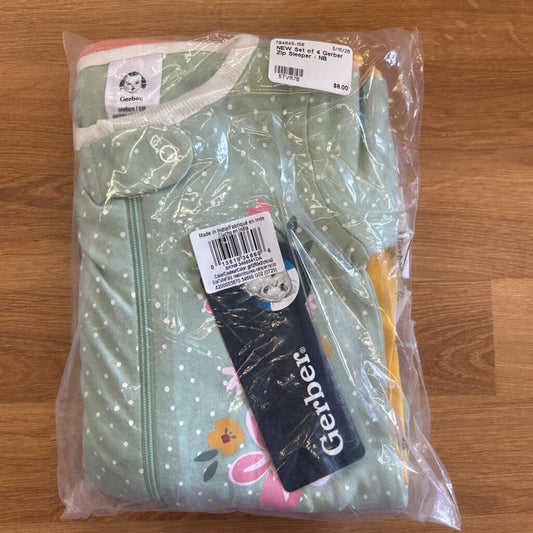 NEW Set of 4 Gerber Zip Sleeper - NB