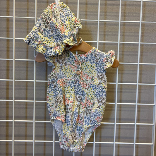 Charlotte & Star Floral SS Bodysuit w/ Hat - 6/9m