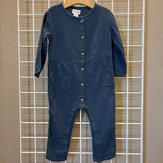 Little Planet LS Linen Button Romper - 24m
