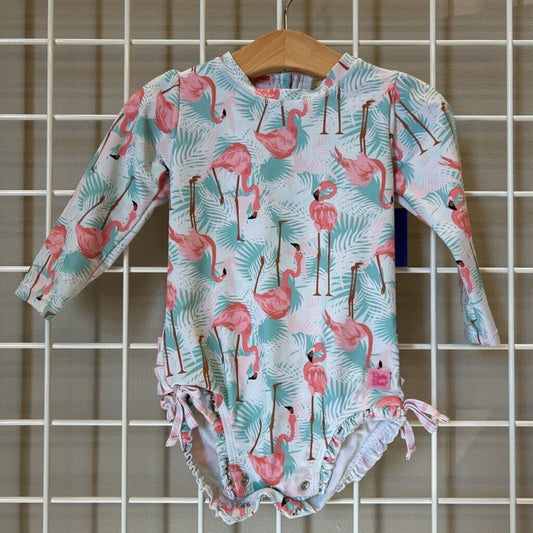 Ruffle Butts Flamingo LS One Pc Swim - 18/24m
