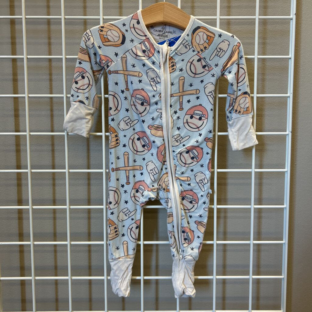 Caden Lane Bamboo Baseball Zip Sleeper (wash wear) - 0/3m