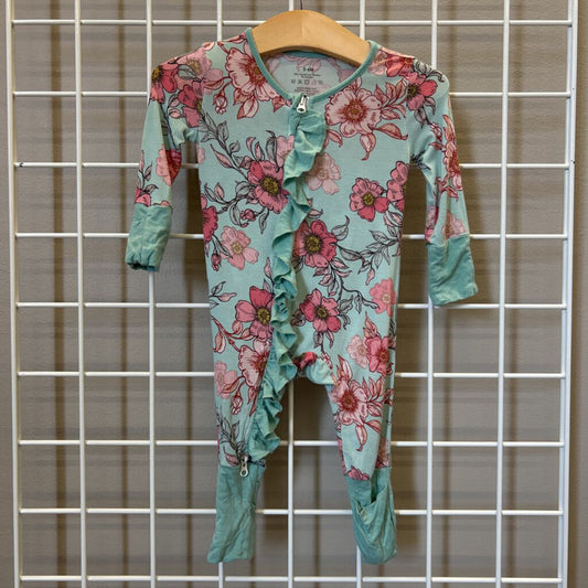 Unbranded Bamboo Floral Ruffle ZIp Sleeper - 3/6m