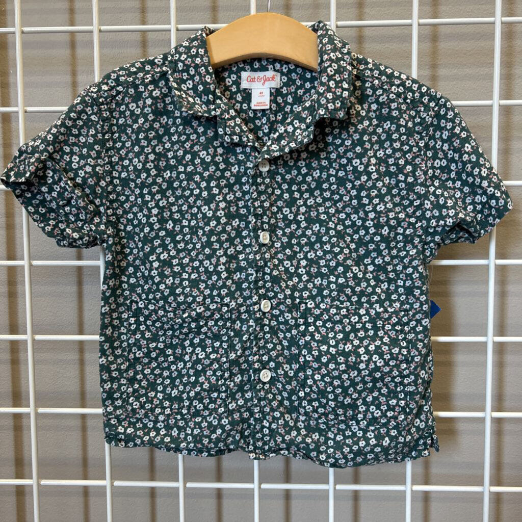Cat & Jack Floral SS Button Up - 4T