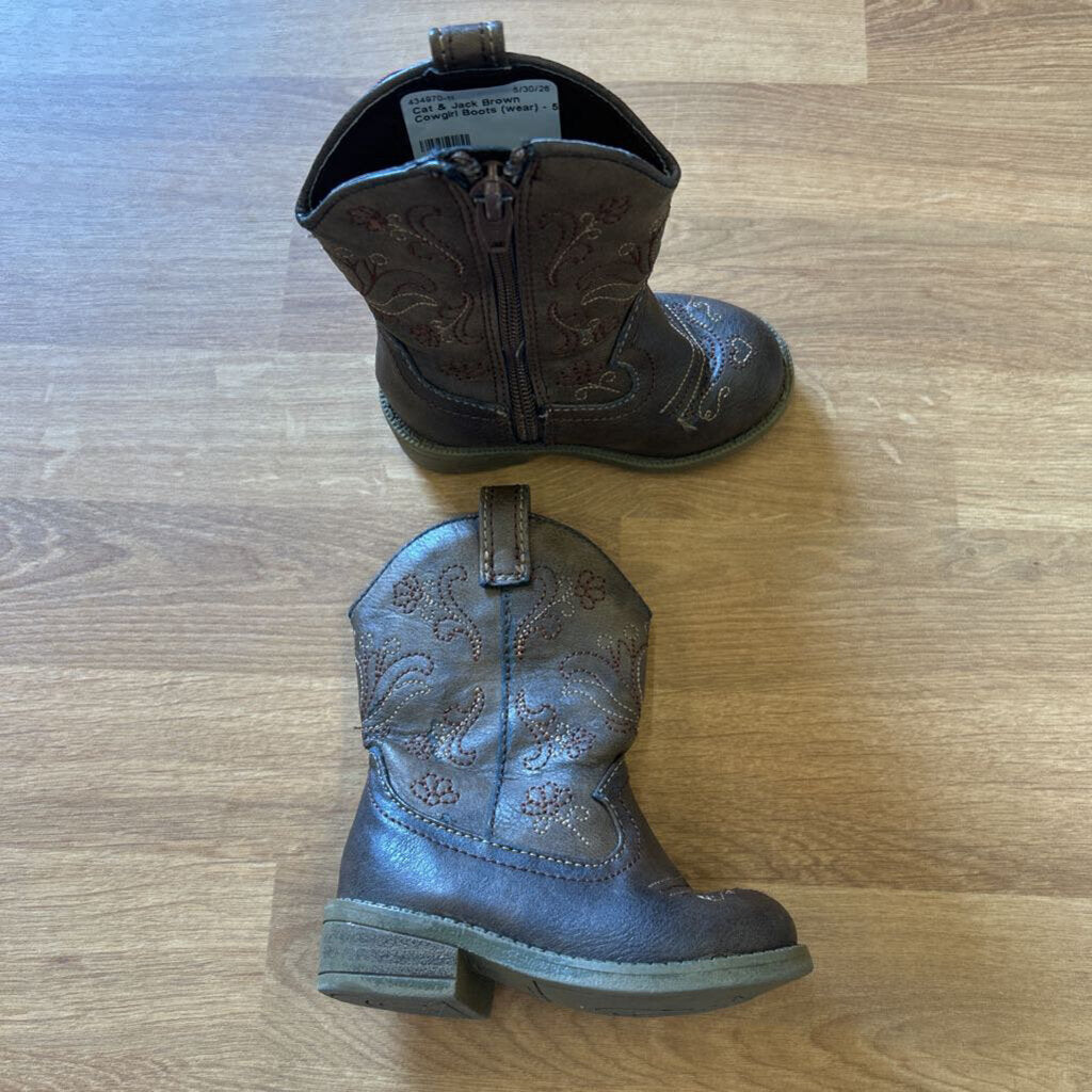 Cat & Jack Brown Cowgirl Boots (wear) - 5