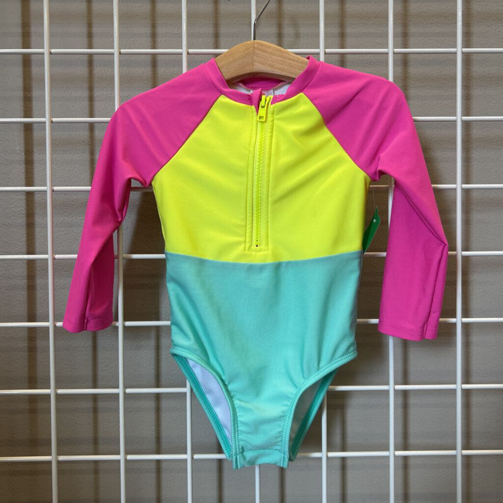 Cat & Jack Color Block LS One Pc Swim - 2T