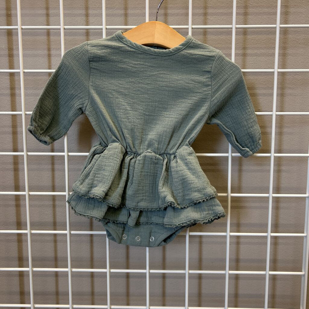 Quincy Mae Linen LS Bubble Romper - 6/12m