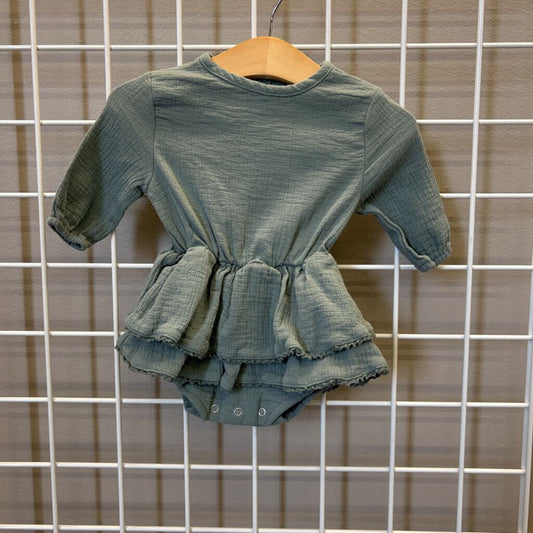 Quincy Mae Linen LS Bubble Romper - 6/12m