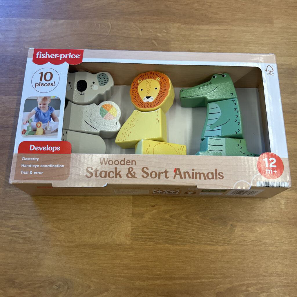 NEW Fisher Price Wood Stack/Sort Animals