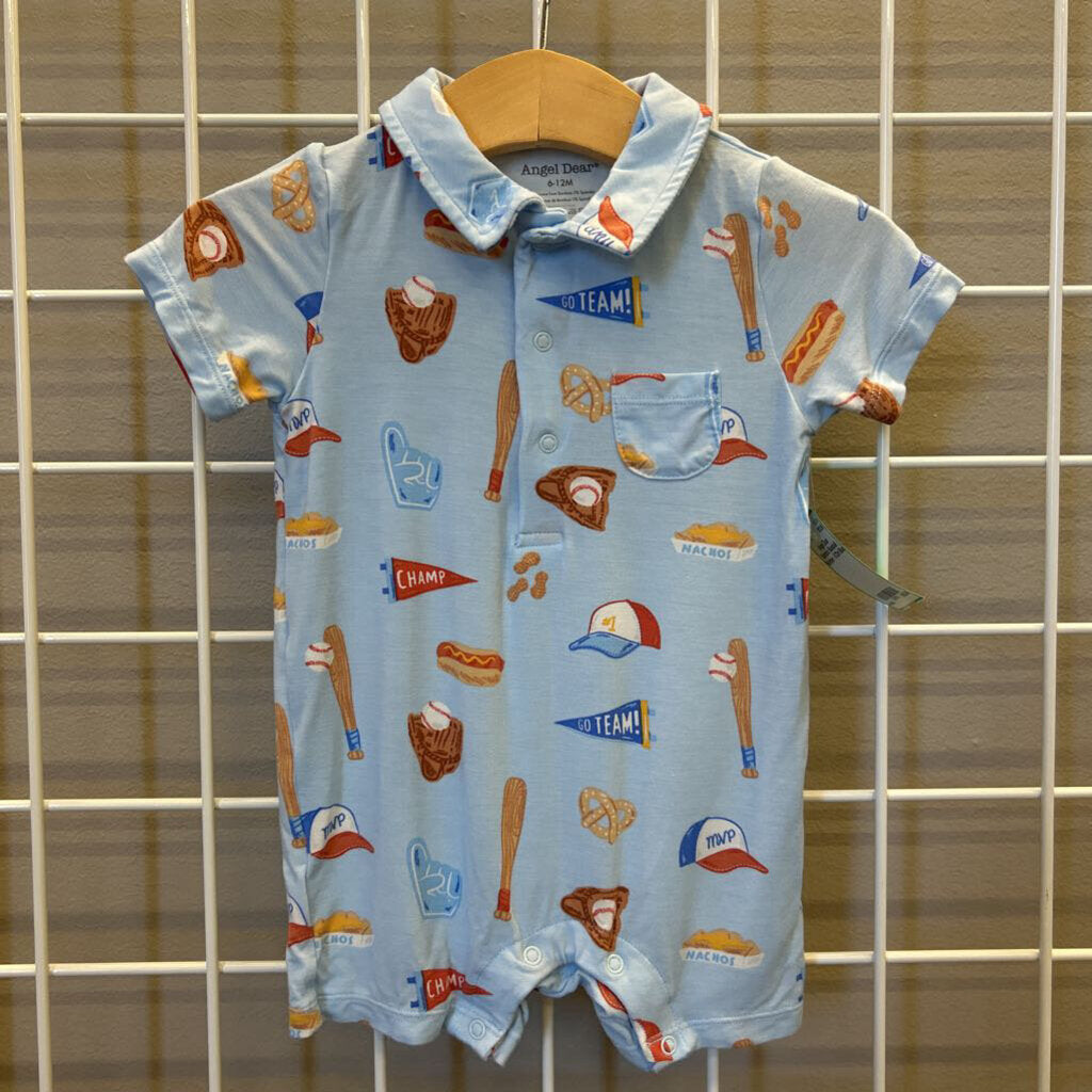 Angel Dear Bamboo Baseball Romper - 6/12m