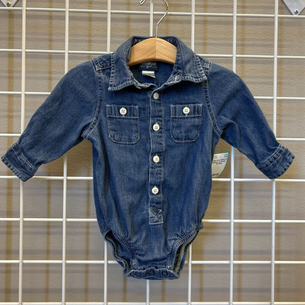 Osh Kosh Denim LS Button Up Onesie - 12m